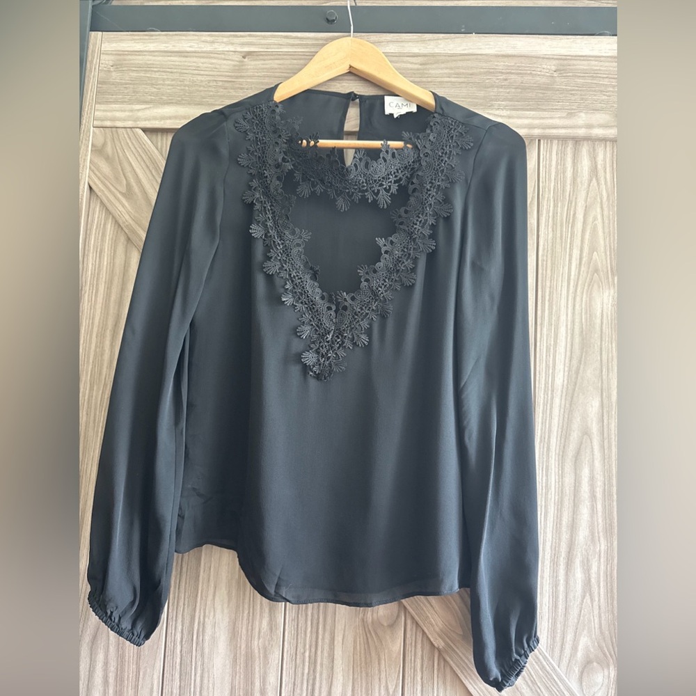 Cami NYC Black Long-Sleeve Blouse with Lace V-Neck